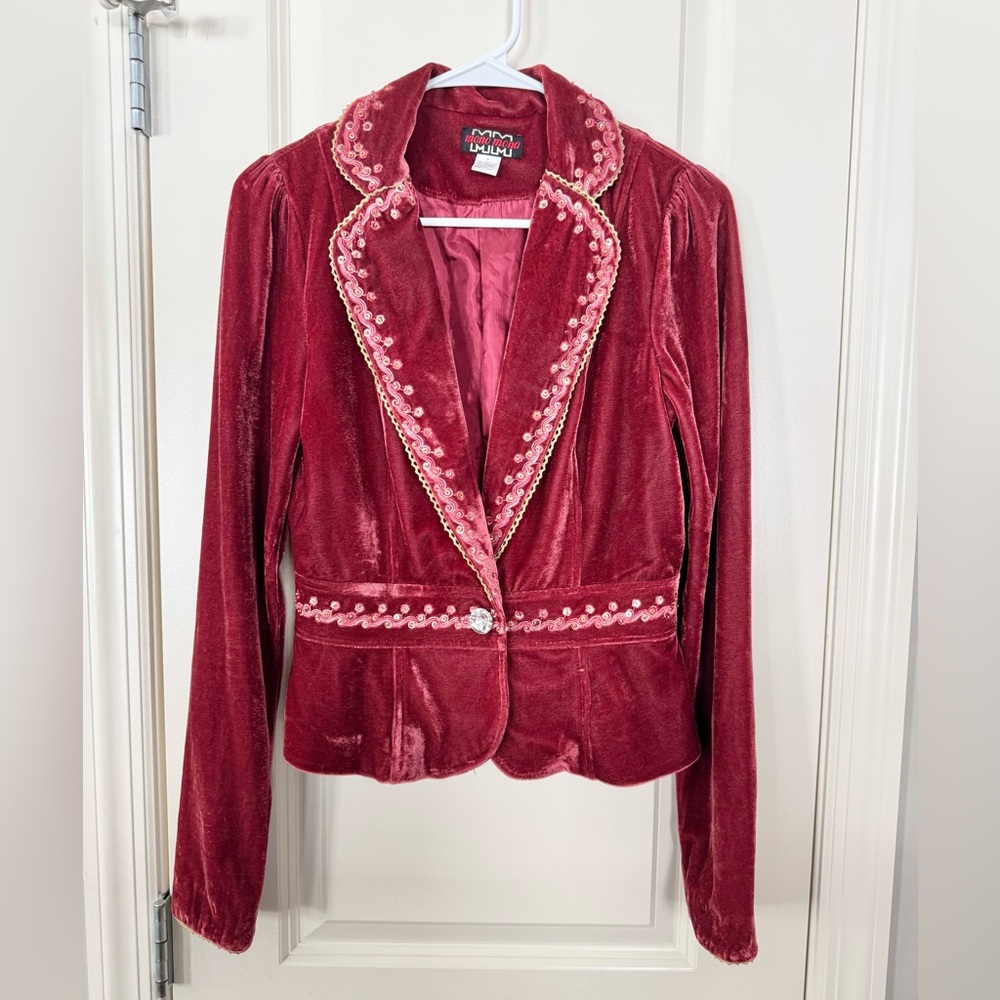 Vintage Mono Mona Velvet Blazer Burgundy Small Bling